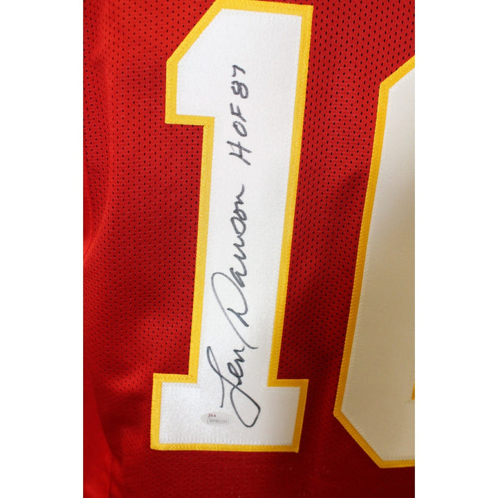 Len Dawson Autographed/Signed Pro Style Size XL Red Jersey JSA 57026
