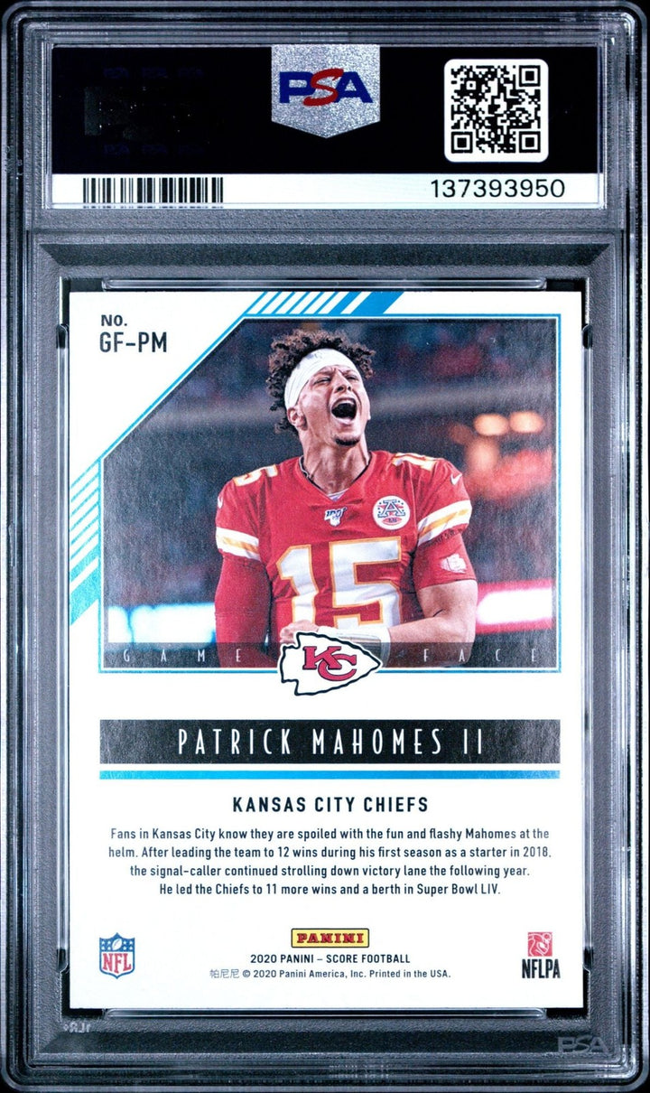 Graded 2020 Panini Score Patrick Mahomes II #GFPM Game Face Card PSA 10