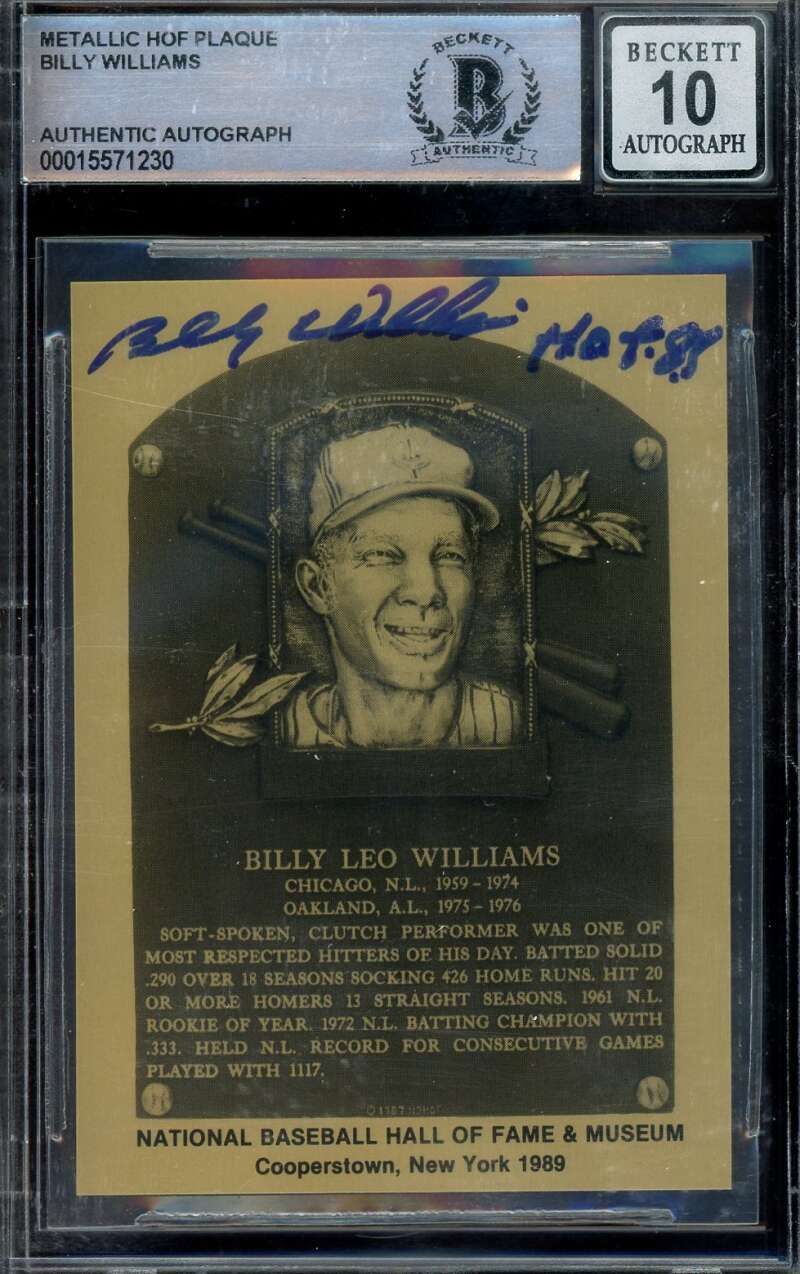 Billy Williams Gem Mint 10 Beckett BAS Signed Metallic Hall of Fame Plaque Autog