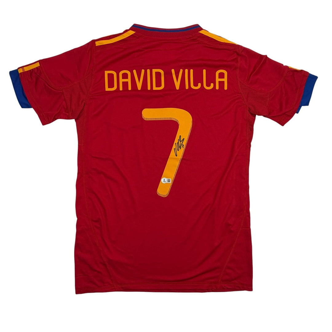 Autographed/Signed David Villa Spain Red World Cup Jersey Beckett BAS COA