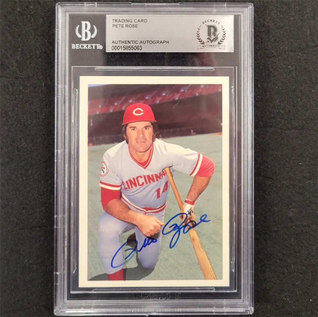 Pete Rose signed 1985 Cincinnati Reds Baseball Trading Card slab auto BAS
