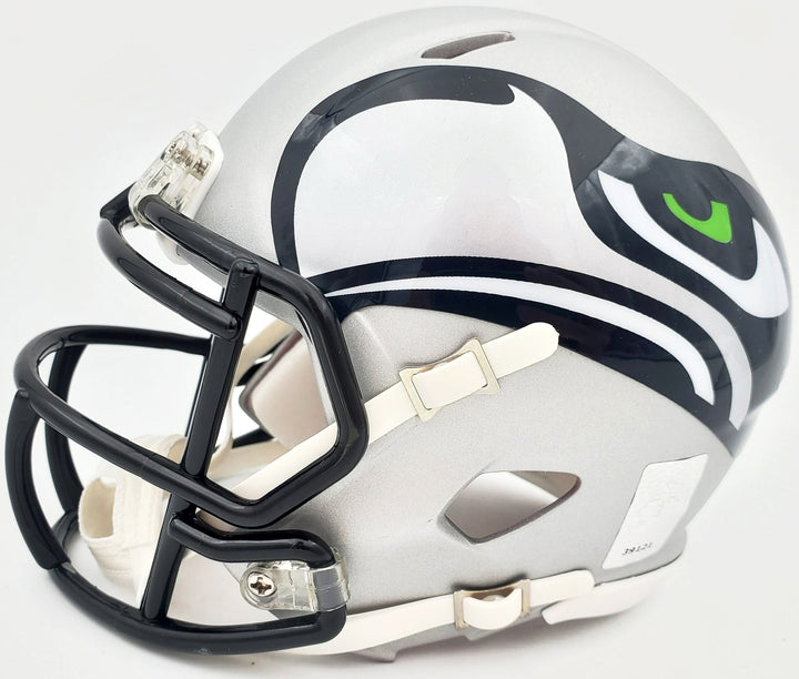 Russell Wilson Signed AMP Seattle Seahawks Speed Mini Helmet In Blue RW Holo