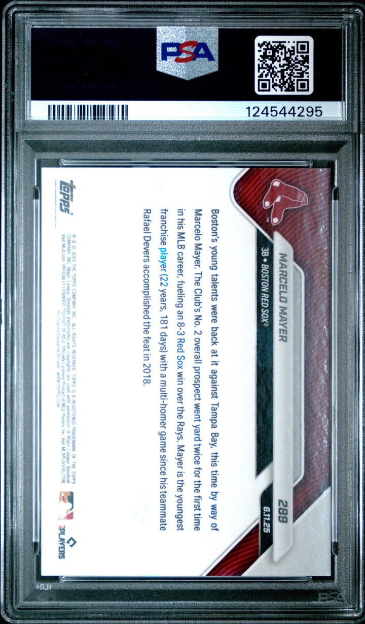 Graded 2025 Topps Now Marcelo Mayer #289 Rookie RC Baseball Card PSA 10 Gem Mint