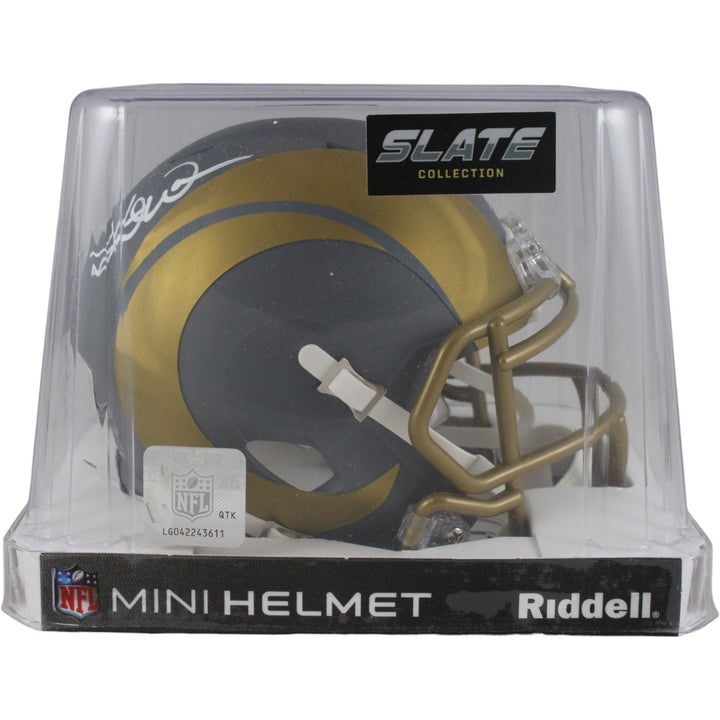 Kurt Warner Autographed Los Angeles Rams Slate Mini Helmet Beckett Witness 50097