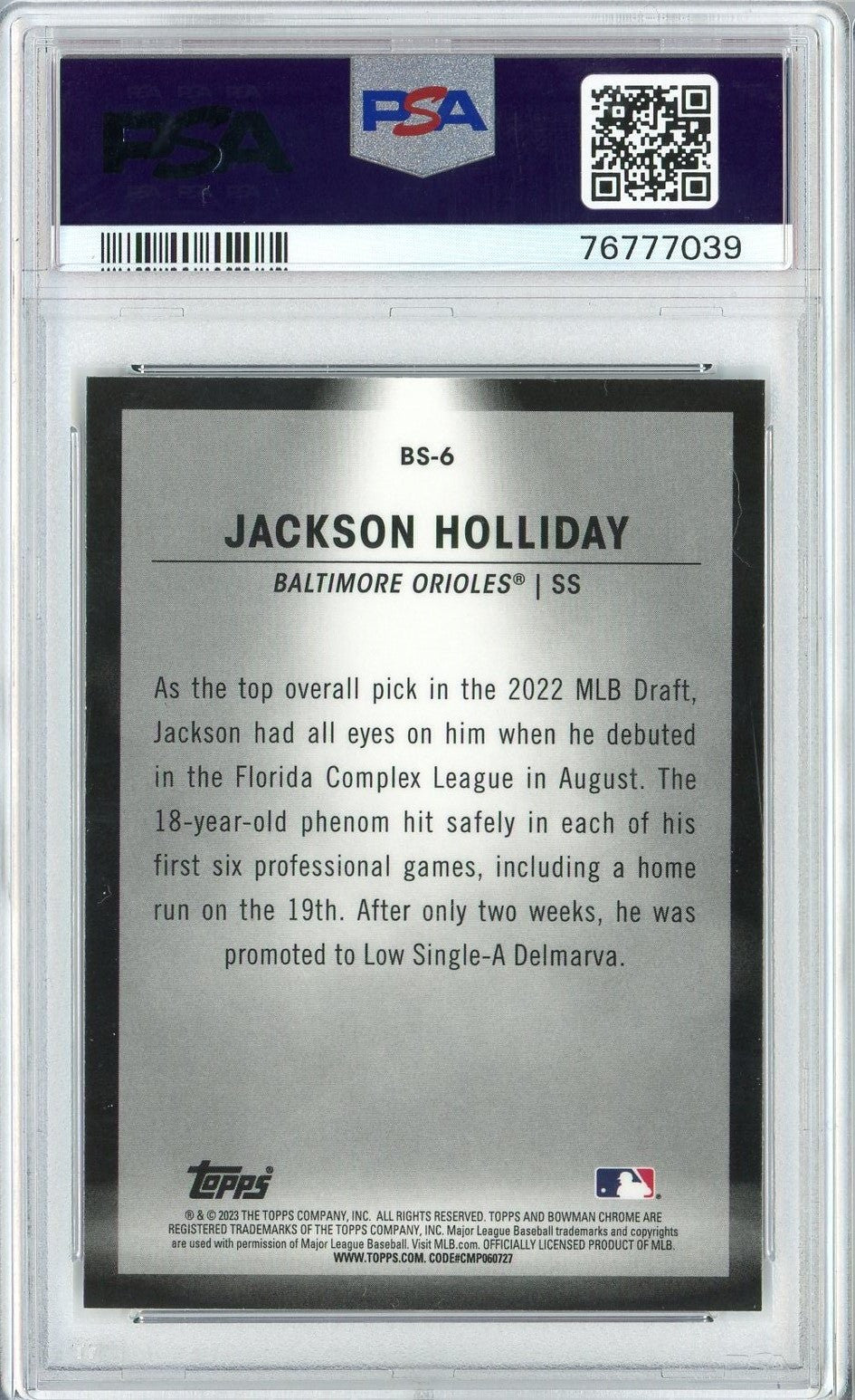 Graded 2022 Bowman Jackson Holliday #BS6 Spotlights Rookie Card PSA 10