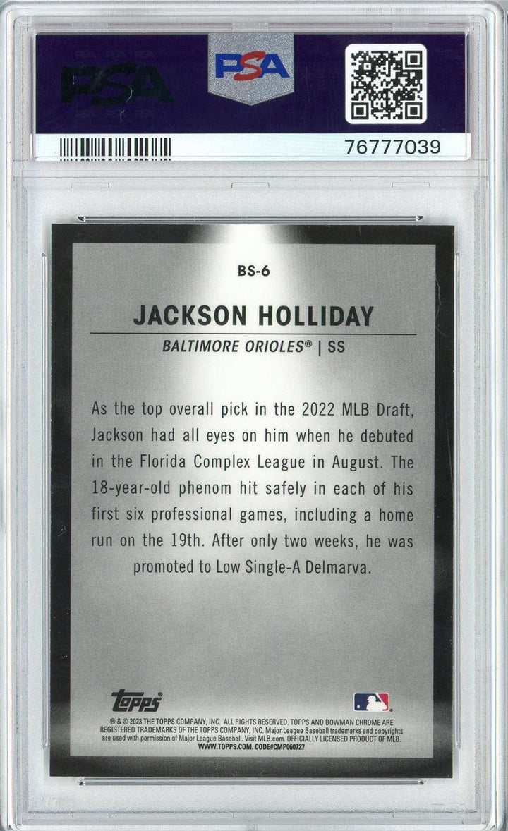 Graded 2022 Bowman Jackson Holliday #BS6 Spotlights Rookie Card PSA 10