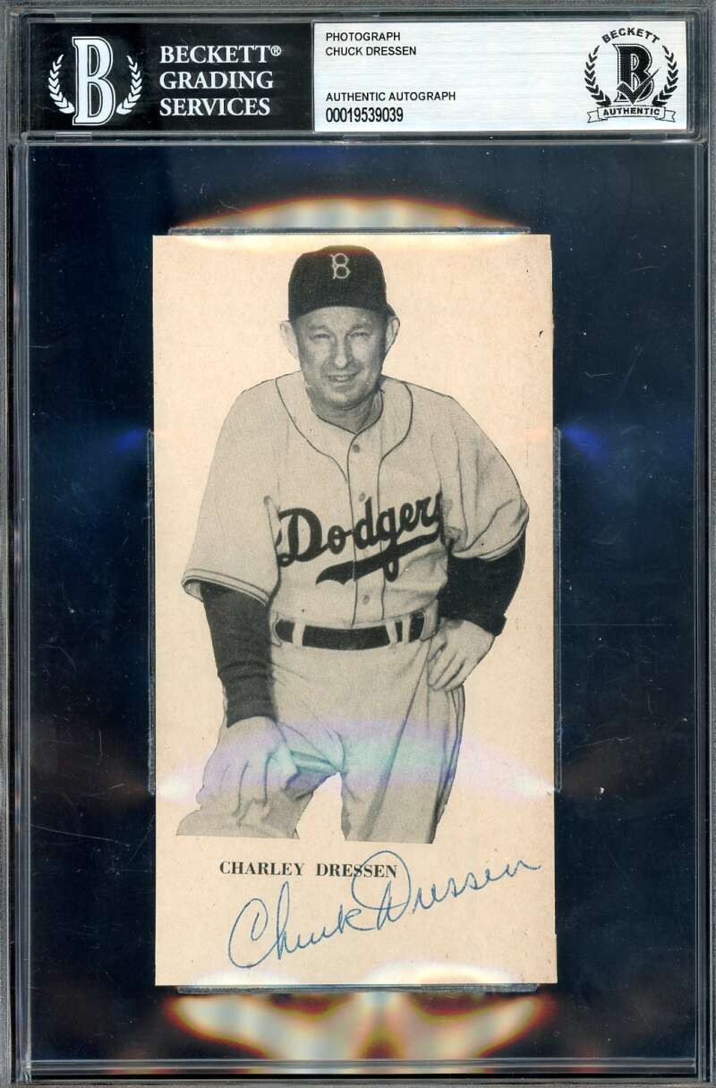 Chuck Dressen Beckett BAS Signed 3x6 Photograph  Dodgers Autograph