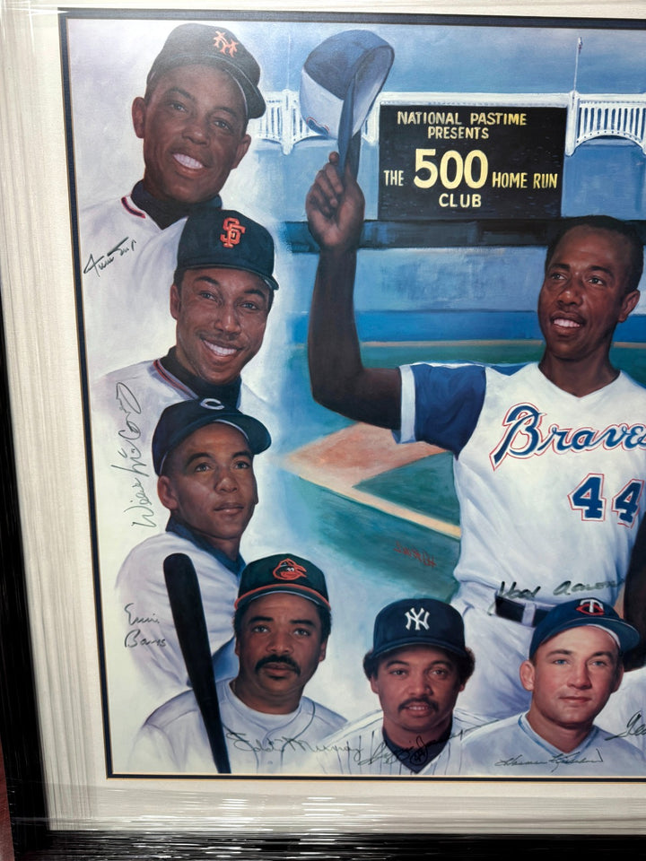 500 HR Club Litho Framed 12 sigs Williams/Mays/Aaron/Banks/Schmidt/Robinson -BAS