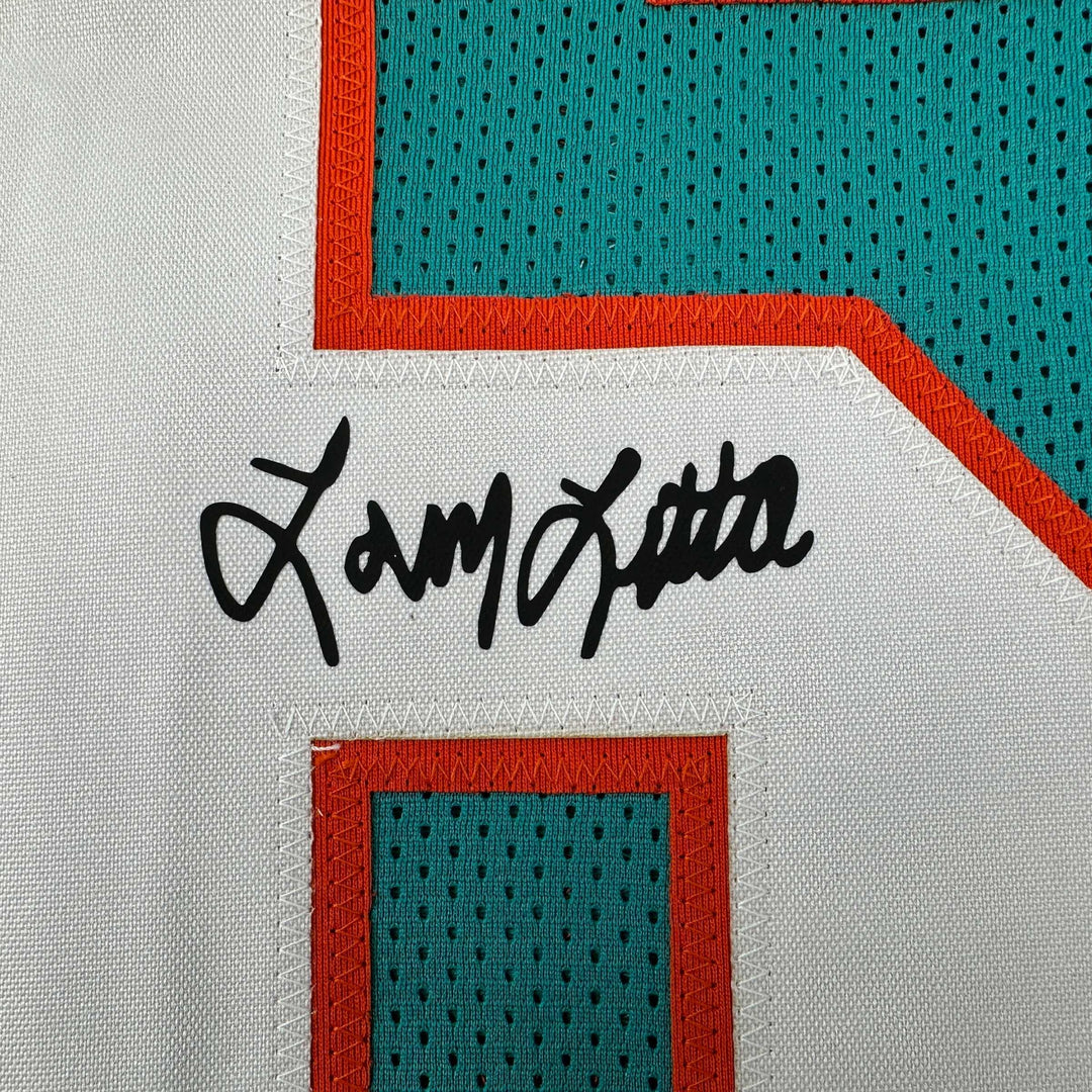 Framed Facsimile Autographed Larry Little 35x39 Miami Teal Reprint Jersey