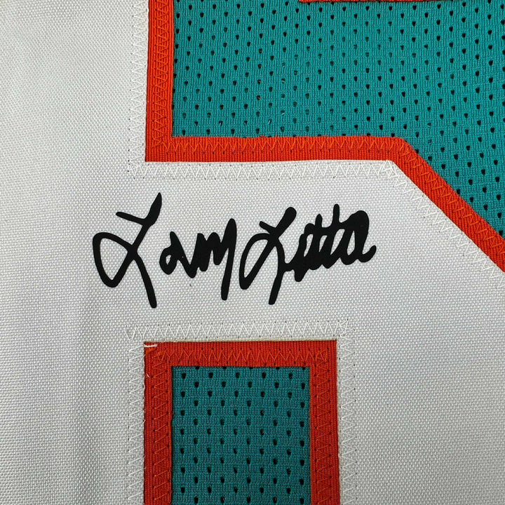 Framed Facsimile Autographed Larry Little 35x39 Miami Teal Reprint Jersey