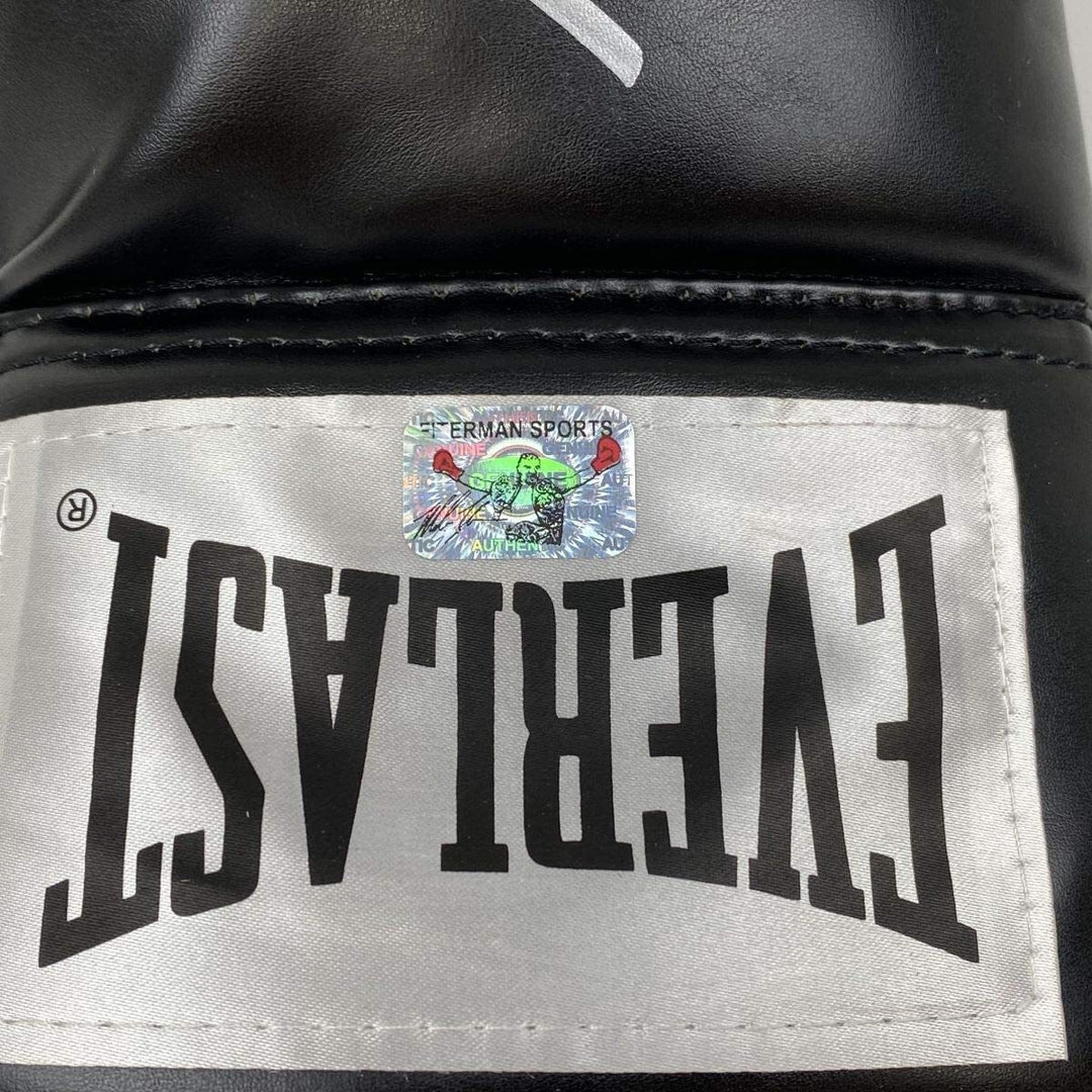 Autographed/Signed MIKE TYSON Black Everlast Boxing Glove Athlete Hologram COA
