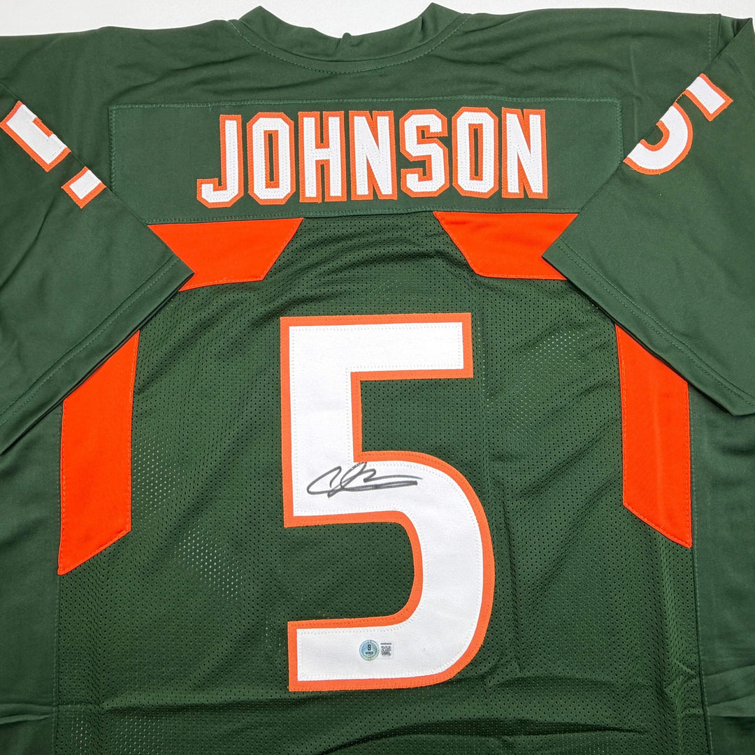 Autographed/Signed Andre Johnson Miami Green College Football Jersey Beckett BAS