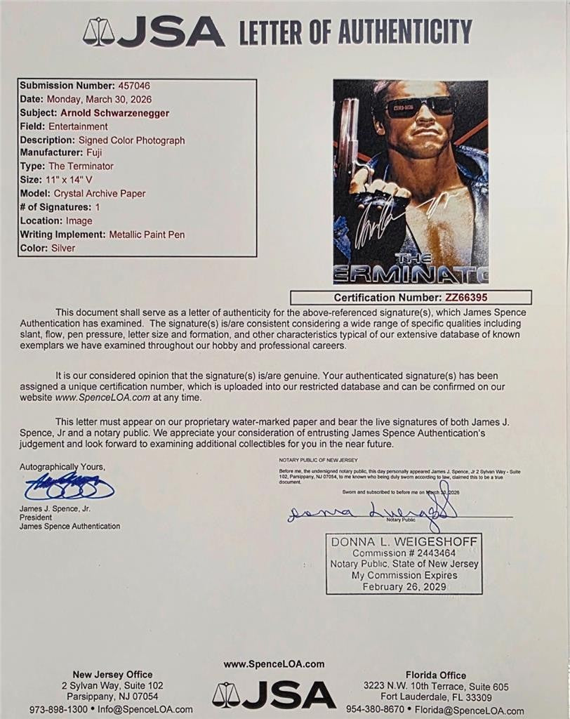 Arnold Schwarzenegger signed The Terminator 11x14 Photo autograph ~ JSA