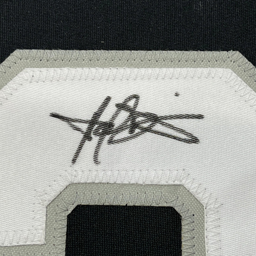 FRAMED Autographed/Signed HAROLD BAINES 33x42 Chicago Black Jersey BAS COA