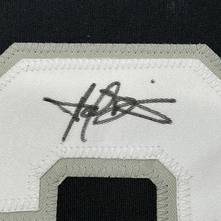 FRAMED Autographed/Signed HAROLD BAINES 33x42 Chicago Black Jersey BAS COA
