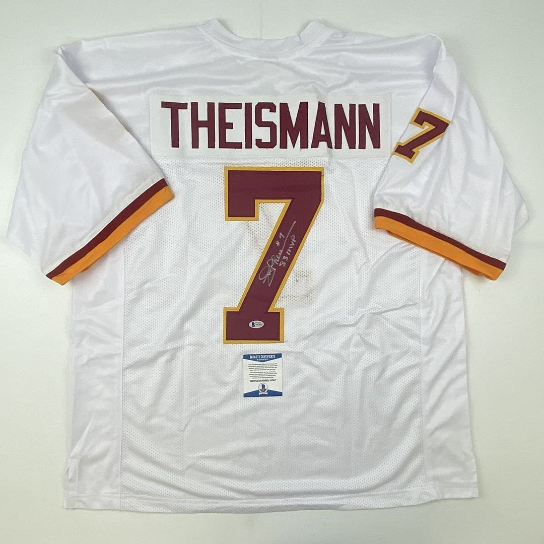 Autographed/Signed JOE THEISMANN 83 MVP Washington White Jersey Beckett COA