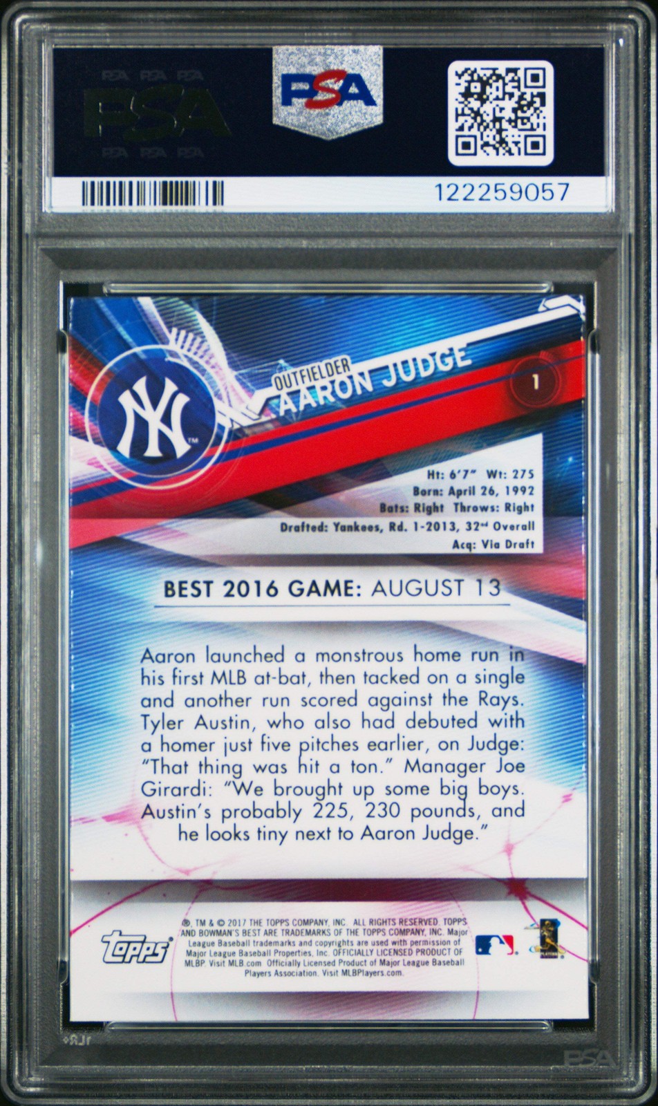 Graded 2017 Topps Bowmans Best Aaron Judge #1 Rookie RC Baseball Card PSA 10