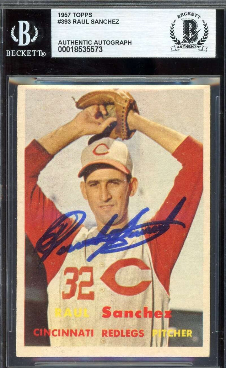 Raul Sanchez Beckett BAS Signed 1957 Topps Autograph