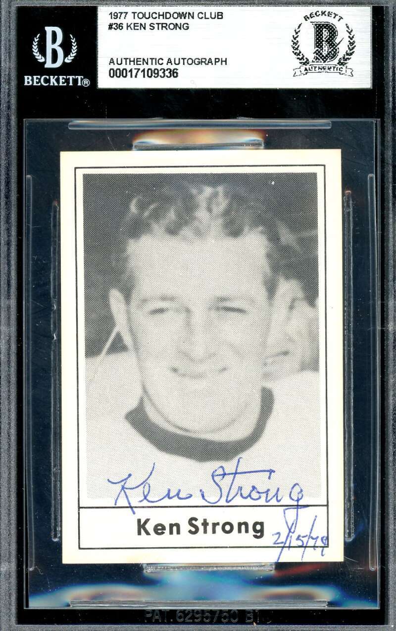 Ken Strong Beckett BAS Signed 1977 Touchdown Club Autograph
