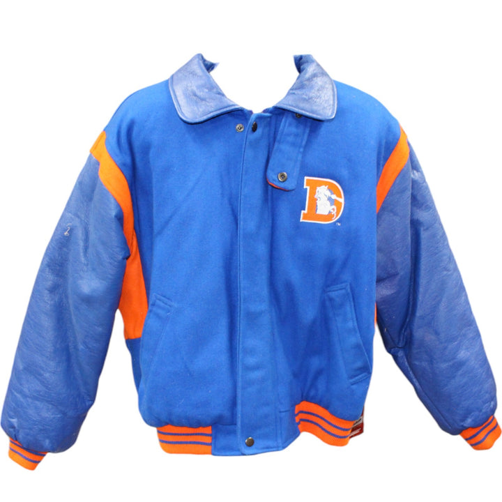 Denver Broncos Throwback 7 Logo Jacket Leather Sleeves Vintage Size Large 45843