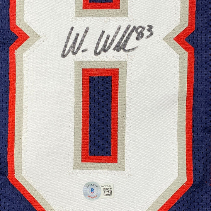 Autographed/Signed Wes Welker New England Blue Jersey Beckett BAS COA