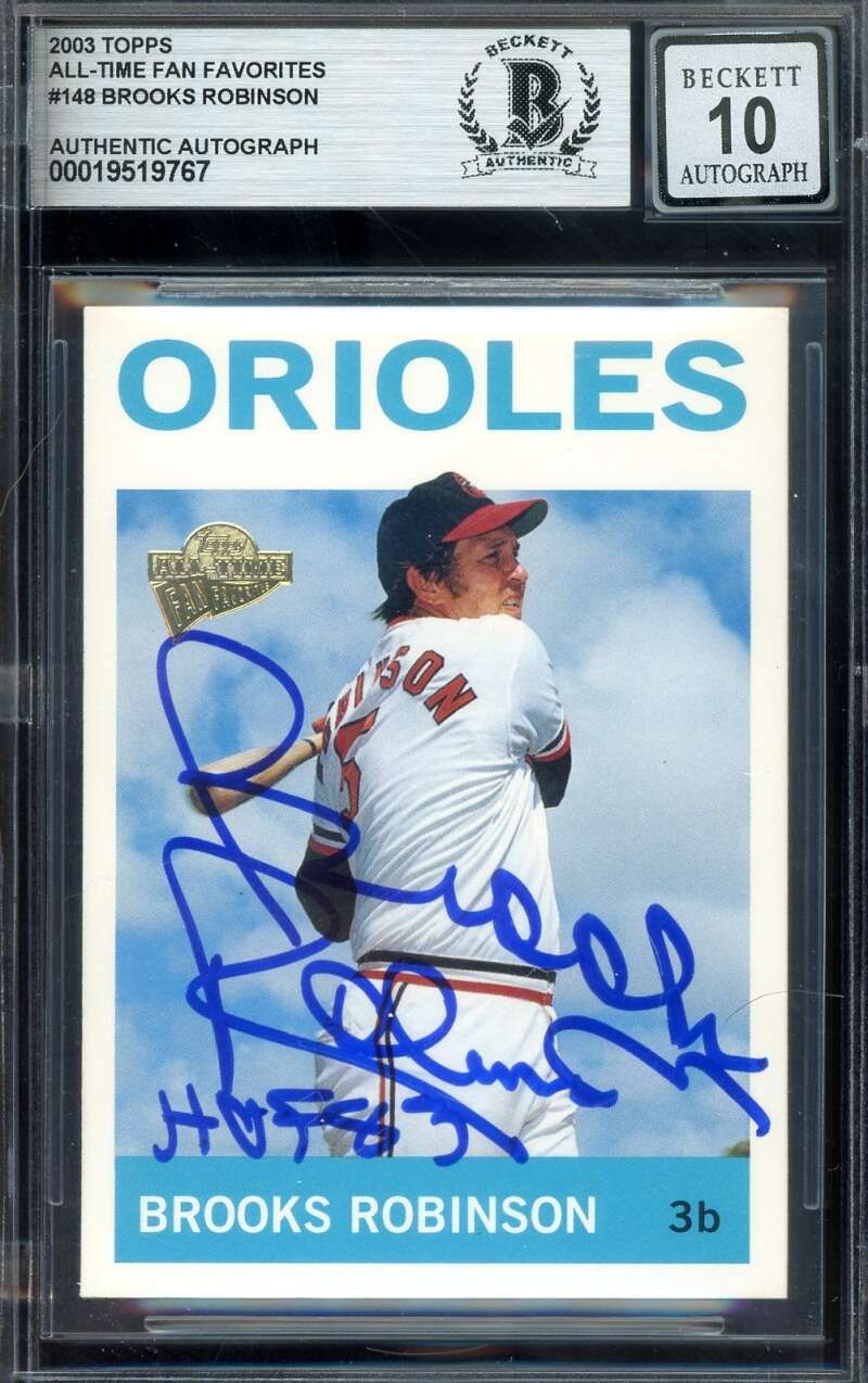Brooks Robinson Gem Mint 10 Beckett BAS Signed 2003 Topps All Time Fan Fav Auto