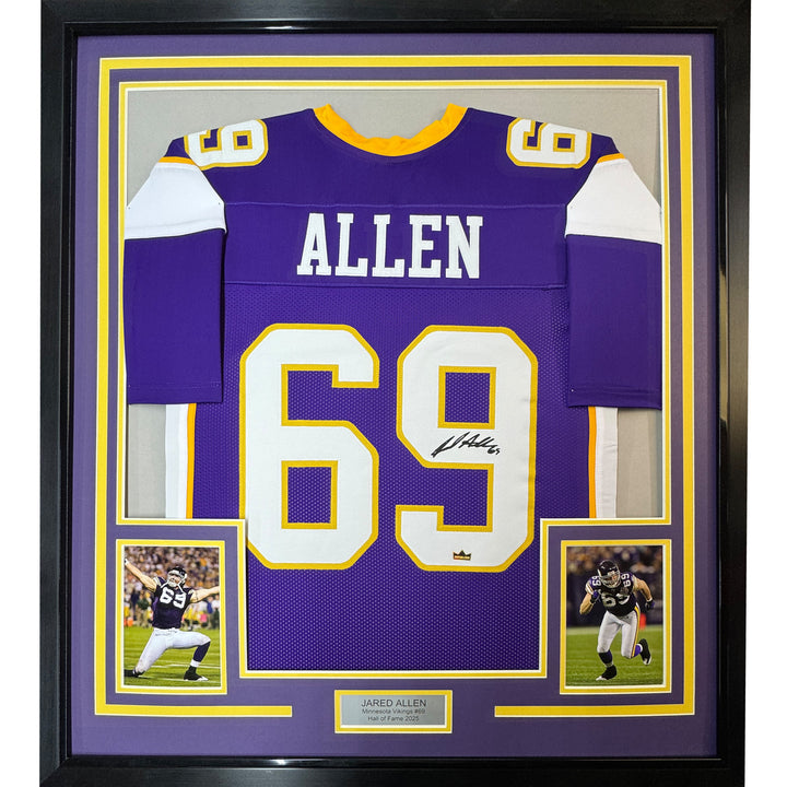 Framed Facsimile Autographed Jared Allen 35x39 Purple Reprint Laser Auto Jersey