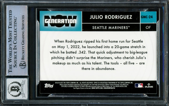 Julio Rodriguez Signed 2022 Topps Chrome Generation Now RC #GNC-24 Mariners