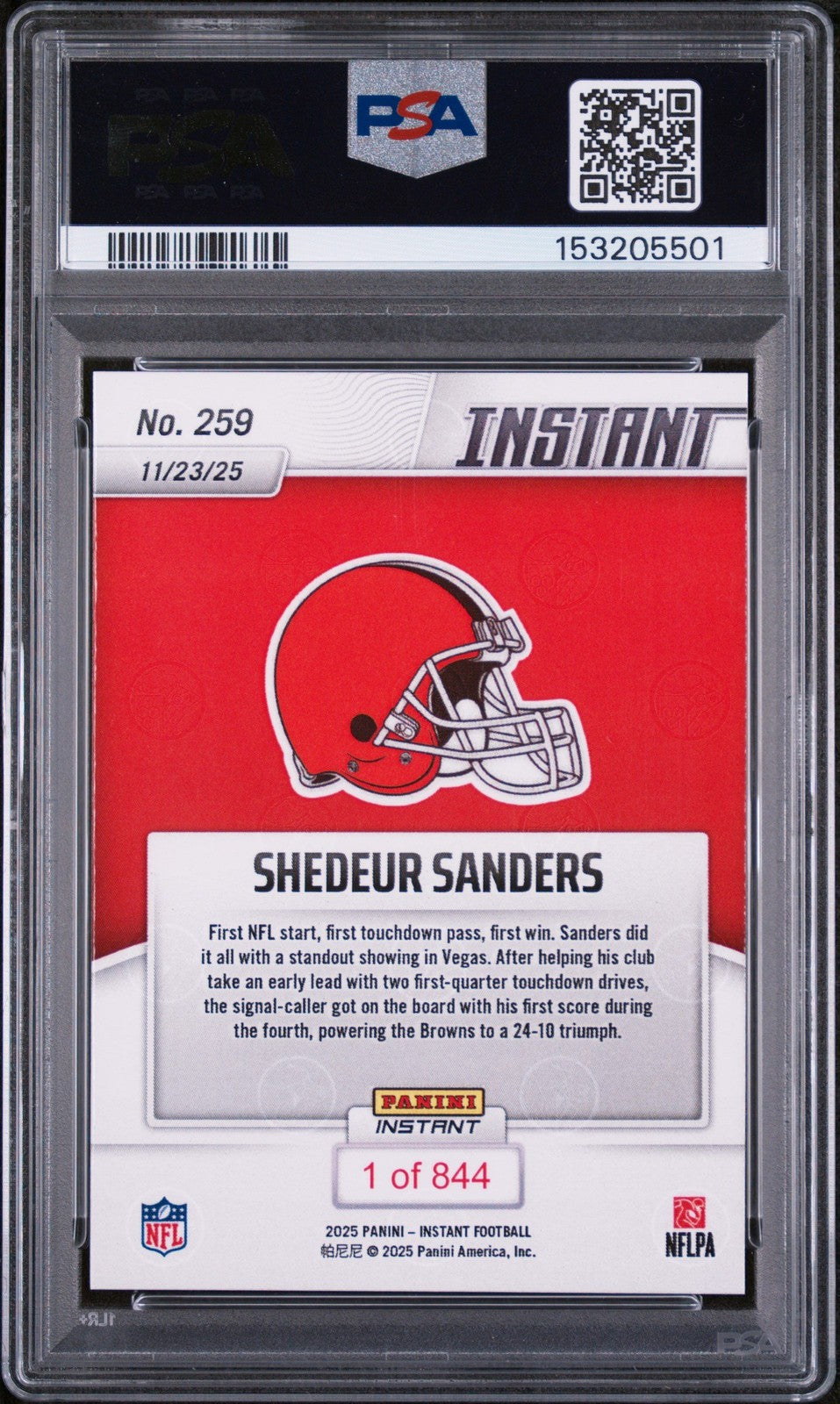 Graded 2025 Panini Instant Shedeur Sanders #259 Rookie RC Card PSA 10