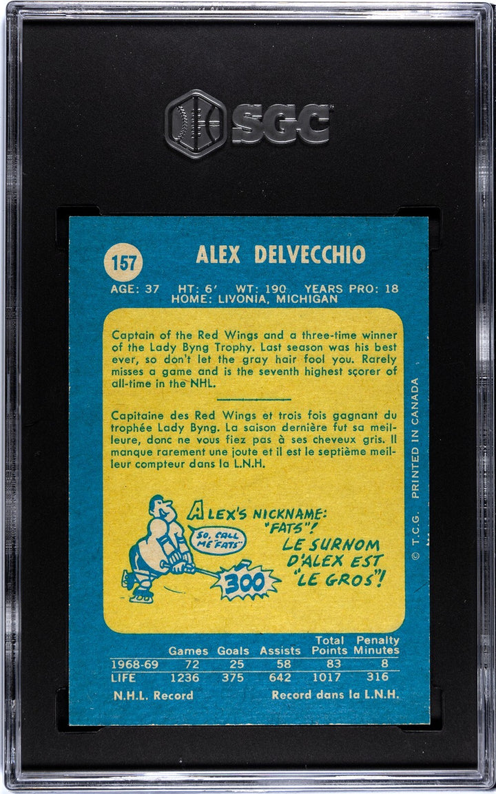 Alex Delvecchio 1969-70 O-Pee-Chee NHL #157-SGC Graded 8 NM-MT (Red Wings/HOF)