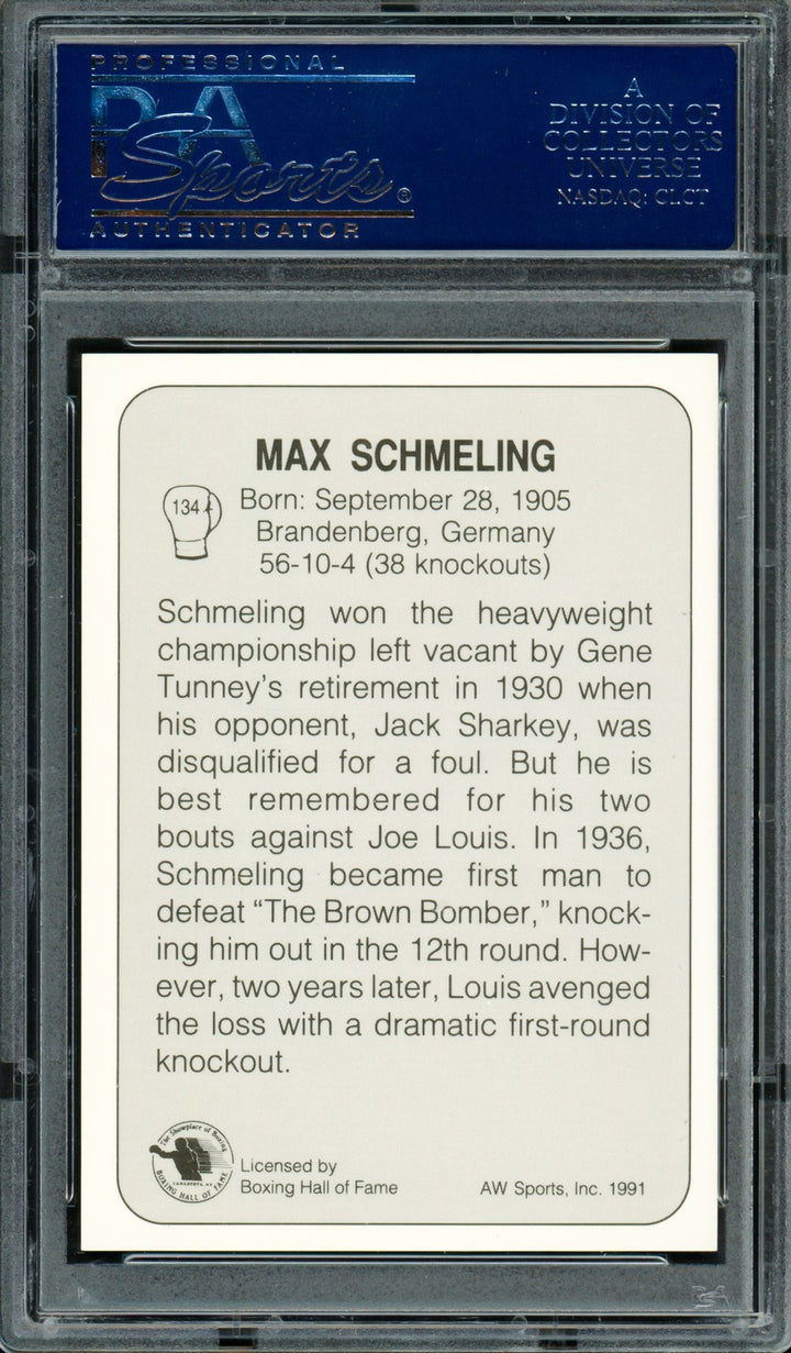 Max Schmeling Autographed Signed 1991 AW Sports Card #134 PSA/DNA #83314040