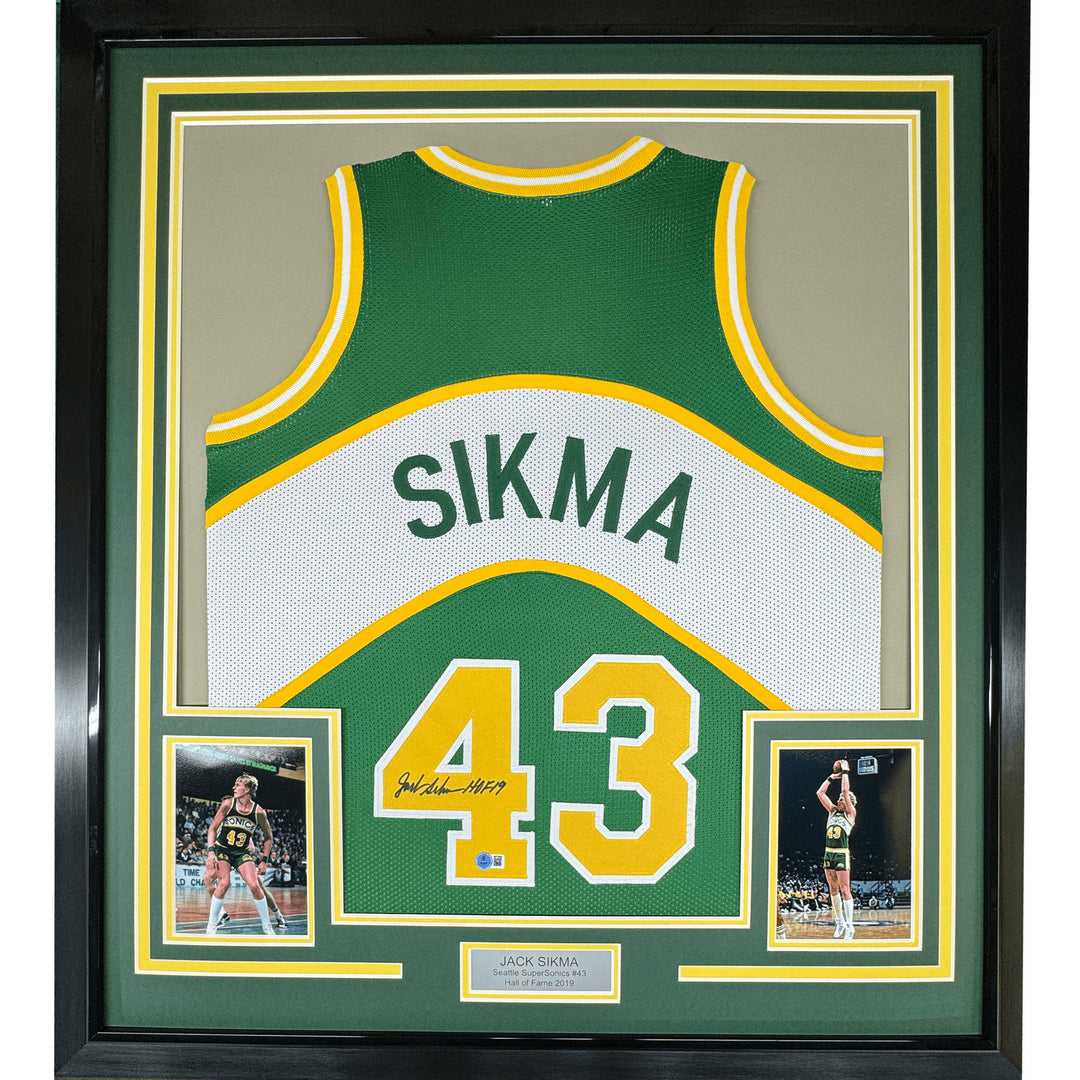 Framed Autographed/Signed Jack Sikma 35x39 Seattle Green Jersey JSA COA
