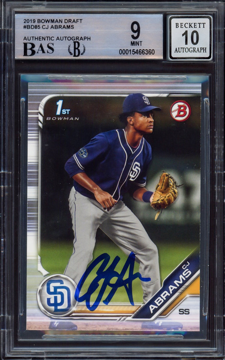 CJ Abrams Auto Signed 2019 Bowman Draft RC BD85 Padres BGS 9 Auto GM 10 Beckett