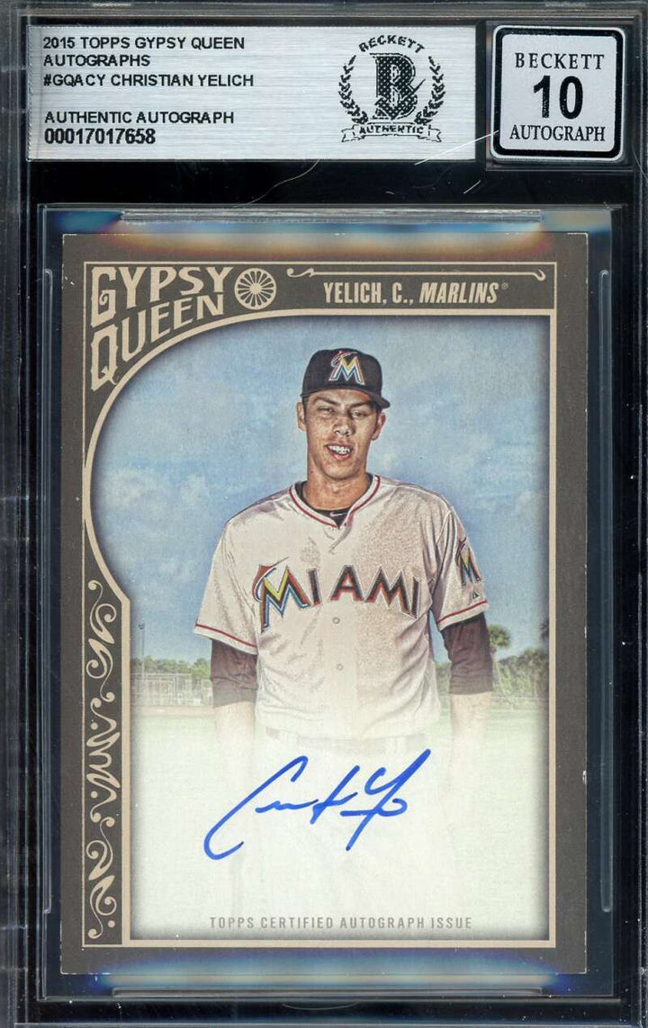 Christian Yelich Gem Mint 10 Beckett BAS Signed 2015 Topps Gypsy Queen Autograph