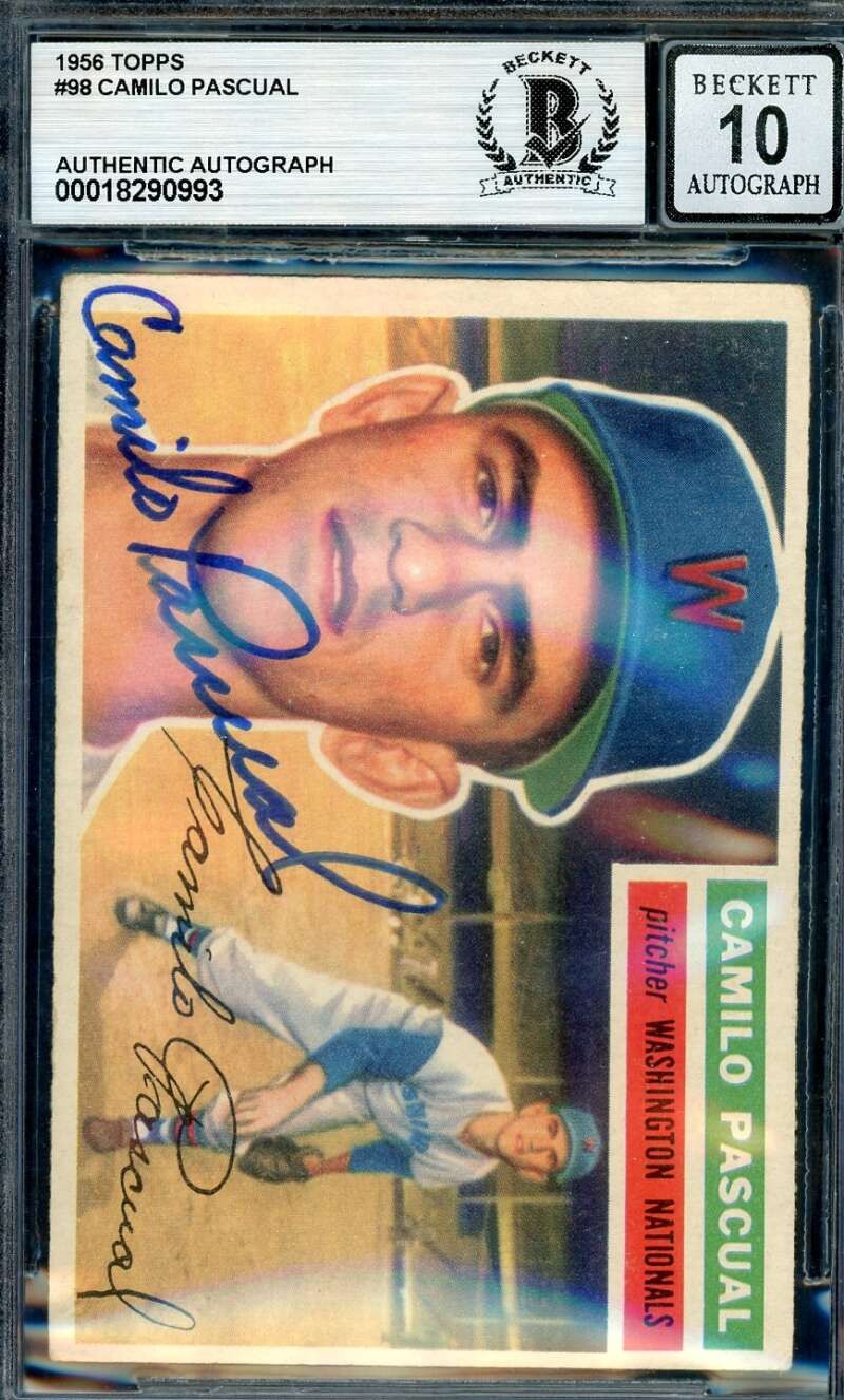 Camilo Pascual Gem Mint 10 Beckett BAS Signed 1956 Topps Autograph