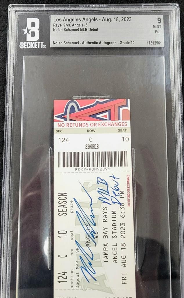 Nolan Schanuel signed "MLB Debut" Ticket autograph ~ BAS BGS Grade 9 Auto 10