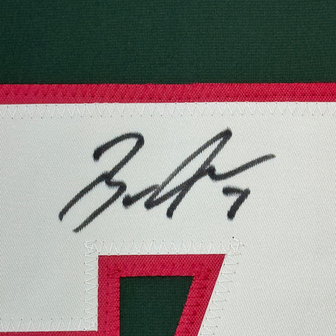 Framed Autographed/Signed Brock Faber 35x39 Minnesota Green Jersey JSA COA
