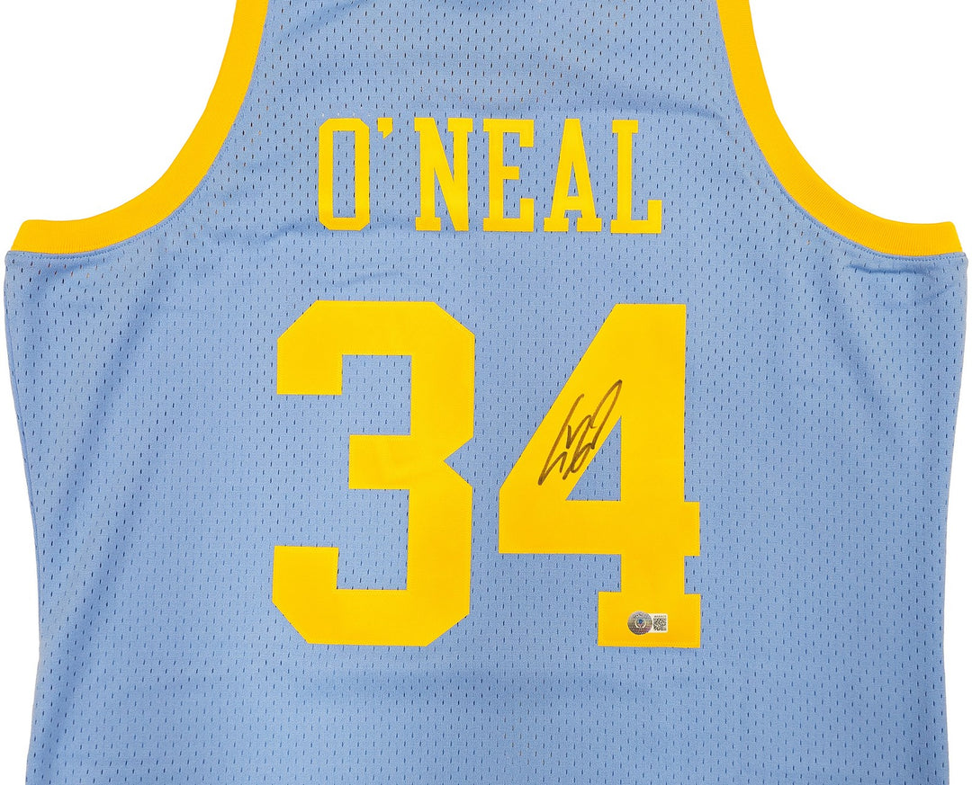 Lakers Shaquille ONeal Auto Baby Blue Mitchell Ness 01-02 HWC Swingman Jersey XL