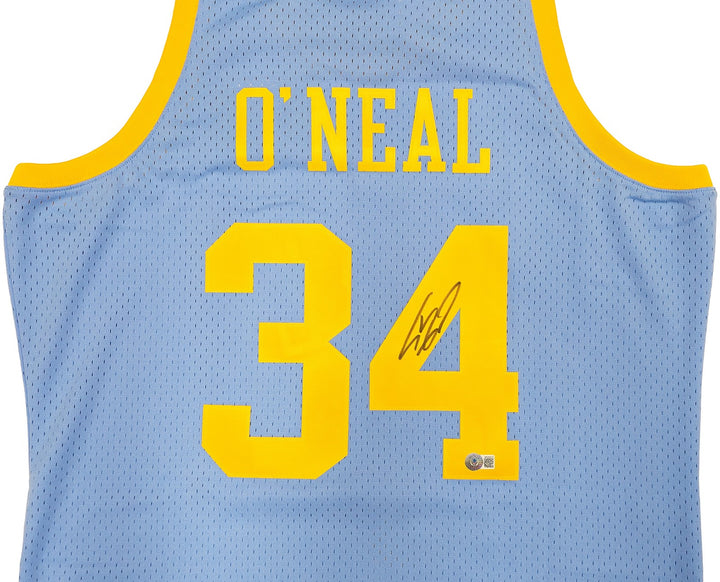 Lakers Shaquille ONeal Auto Baby Blue Mitchell Ness 01-02 HWC Swingman Jersey XL