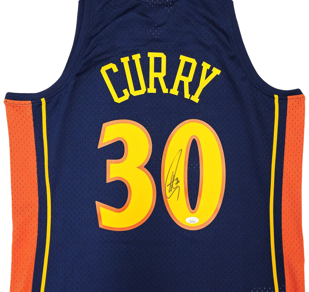 Warriors Stephen Curry Auto Blue Auth Mitchell Ness Swingman Rookie Jersey L JSA