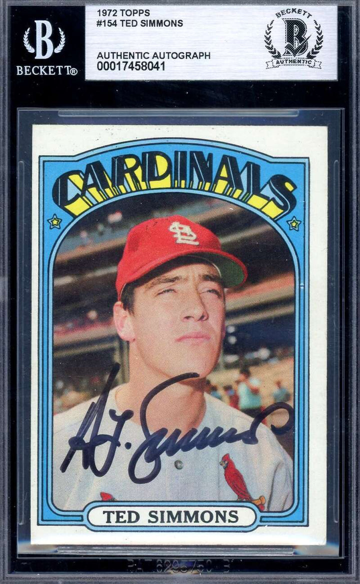 Ted Simmons Beckett BAS Signed 1972 Topps Autograph
