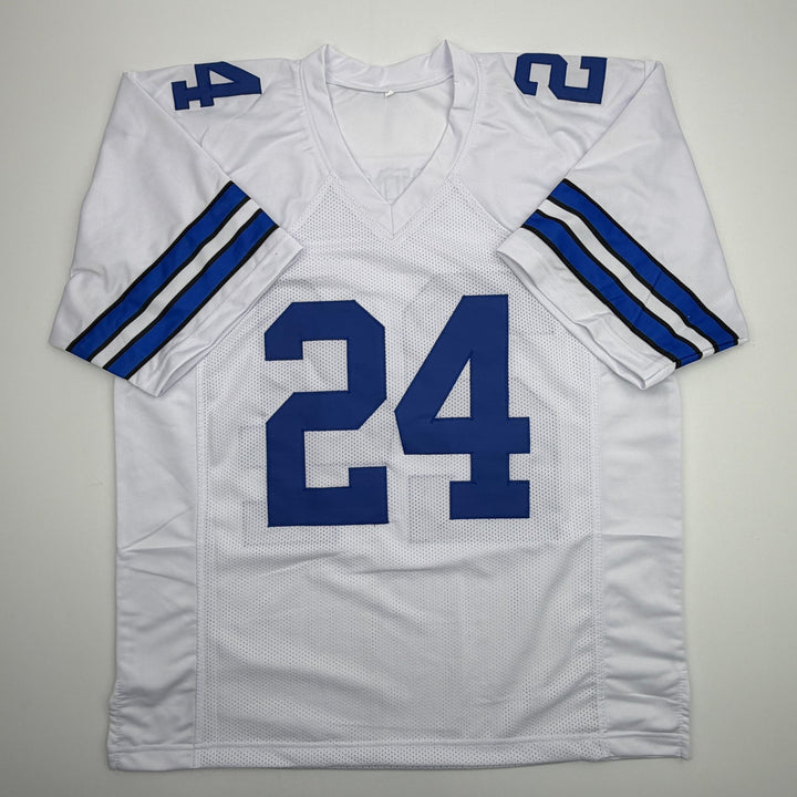 Autographed/Signed Larry Brown SB MVP Dallas White Football Jersey JSA COA