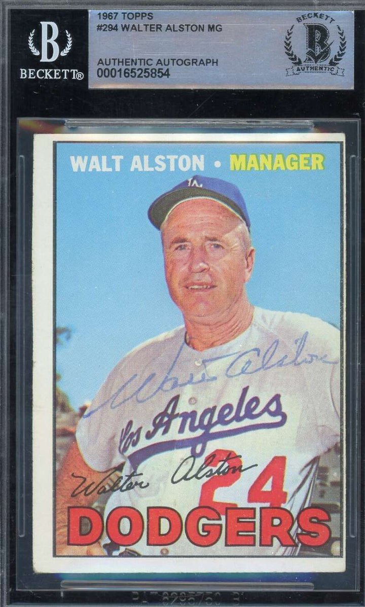 Walt Alston Beckett BAS Signed 1967 Topps Autograph