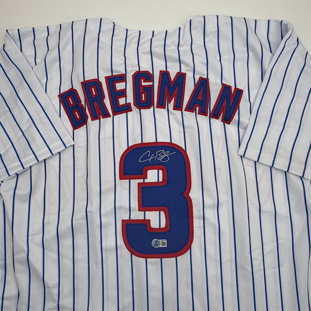Autographed/Signed Alex Bregman Chicago Pinstripe Baseball Jersey Beckett COA