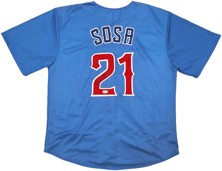Chicago Cubs Sammy Sosa Signed Blue Jersey Beckett BAS Witness