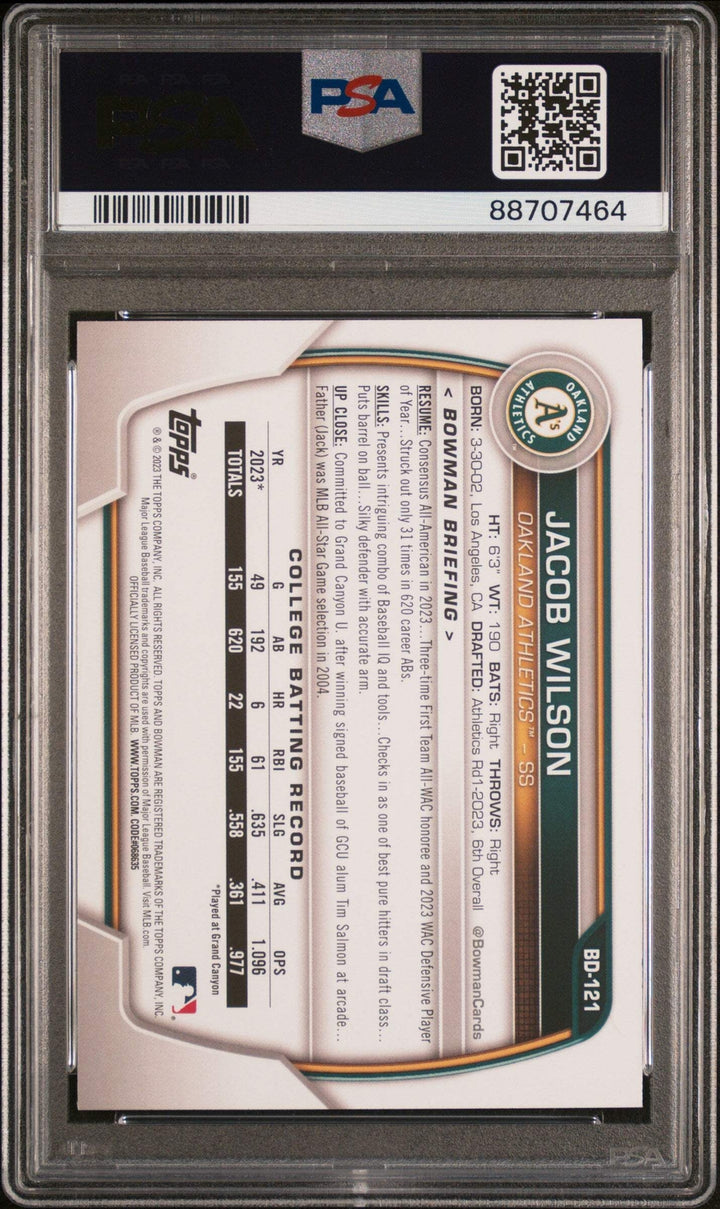 Graded 2023 Topps Bowman Draft Jacob Wilson #BD121 Rookie Baseball Card PSA 10