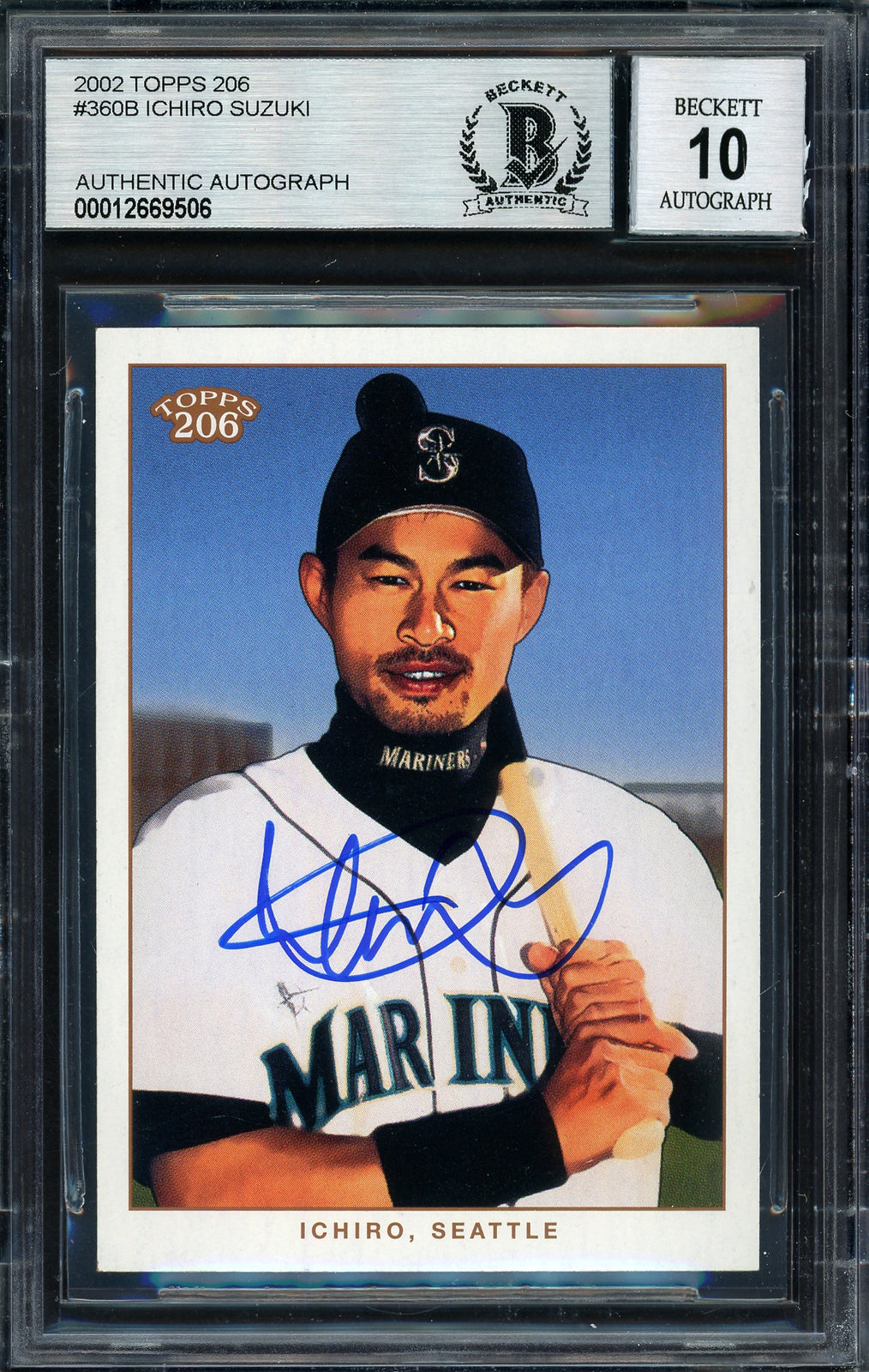 Ichiro Suzuki Signed 2002 Topps 206 Card 360 Seattle Mariners Auto 10 Beckett