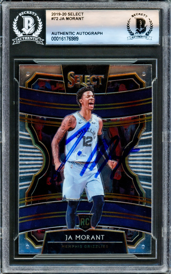 Ja Morant Signed 2019-20 Panini Select RC 72 Memphis Grizzlies Beckett