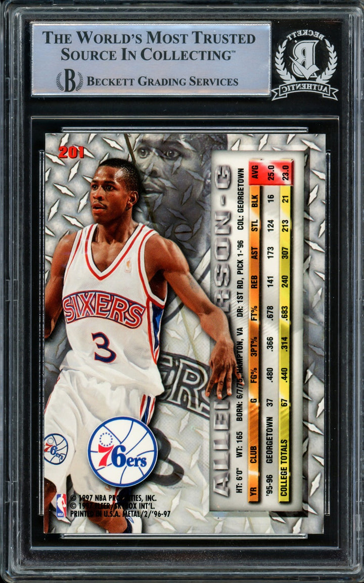 Allen Iverson Signed 1996-97 Fleer Metal RC 201 Philadelphia 76ers Beckett