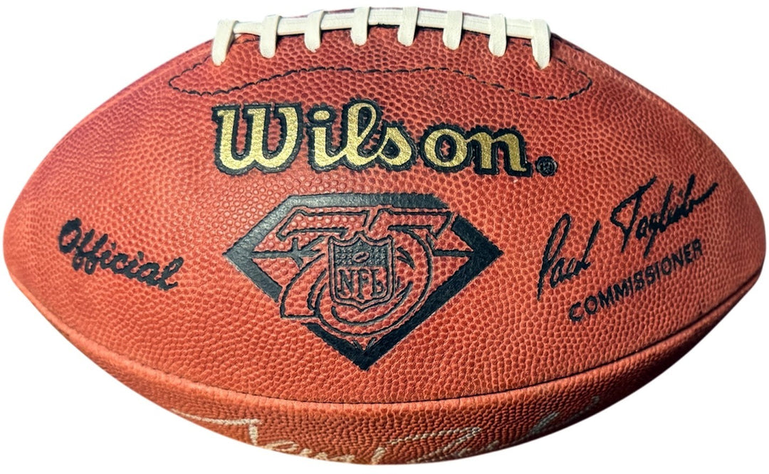 Jerry Rice signed OFC Wilson NFL 75th Anv Tagliabue Leather Football-Beckett Rev